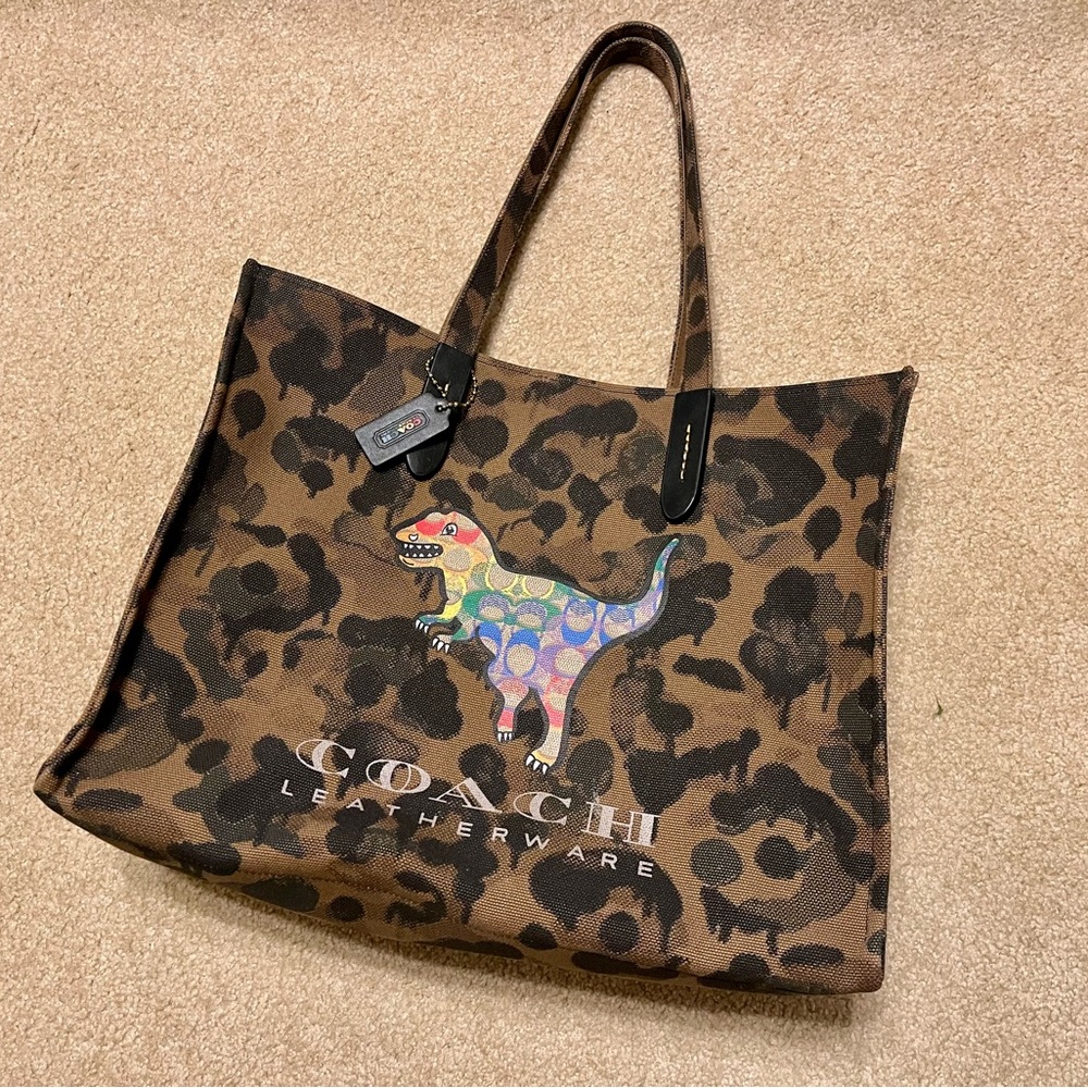 Rare!! Coach Camo Rainbow Rexy Dinosaur Tote/Purse/Canvas Bag